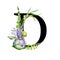 Floral spring alphabet. Flower letter. Capital letter D element with spring garden flower branch bouquets composition