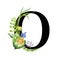 Floral spring alphabet. Letter O. Zero numder. Font element with spring garden flower bouquets composition. Flower