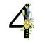 Floral spring alphabet. Number 4. Font element with spring garden flower bouquets composition. Flower number four