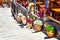 Floral streets and restaurants of old town Naxos. Ciclades islands of Greece