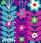 Floral stylish seamless pattern. Cute doodle flowers on dark background