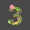 Floral summer Number 3 three. Flower Capital wedding Uppercase Alphabet. Colorful font with flowers and leaves. Vector