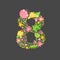 Floral summer Number 8 eight. Flower Capital wedding Uppercase Alphabet. Colorful font with flowers and leaves. Vector