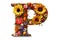 Floral and Sunflower Colorful Photorealistic Letter P. Ai generative