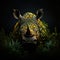 Floral Surrealism: Rhino On Grass In Dark Backgrounds