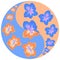 Floral symbol Yin-Yang. Gladiolus. Geometric pattern of Yin-Yang symbol, from plants on colored background in Oriental style. Yin