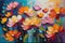 Floral Tapestry: Abstract Painting of a Myriad of Amorphous Flowers Blending into a Vibrant Background with Splashes of Color