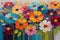 Floral Tapestry: Abstract Painting of a Myriad of Amorphous Flowers Blending into a Vibrant Background with Splashes of Color