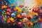 Floral Tapestry: Abstract Painting of a Myriad of Amorphous Flowers Blending into a Vibrant Background with Splashes of Color