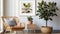 Floral-themed Modern Living Room with Elegant Furniture and Wood Accents in a Stylish Interior