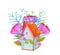 Floral tiny cottage house flat vector illustration.
