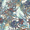 Floral tropical natural seamless pattern. White parrot, greenery texture, tropical flowers