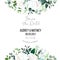 Floral vector banner frame with white rose, hydrangea, eucalyptus, emerald and mint greenery