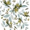 Floral vector clean pattern with olive plant, green leafs