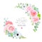 Floral vector round frame with pink rose, hydrangea, camellia