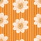 Floral vector seamless pattern. Modern white flowers on bright orange background with stripes. Vibrant summer flowers