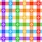 Floral vichy check pattern. Rainbow colorful gingham background with small flowers. Seamless multicolored tartan vector.