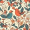 Floral vintage birds pattern design illustration background_0104