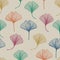 Floral vintage decorative seamless pattern with colorful ginkgo biloba leaves on beige background. Can be used for