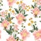 Floral vintage greeting seamless pattern with beautiful bouquet blossoming spring pink anemones.