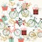 Floral wallpaper pattern with bicycles