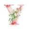 Floral watercolor alphabet. Monogram initial letter Z design with hand drawn peony flower