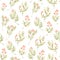 Floral watercolor seamless pattern. Gentle botanical background with green leaves and red flowers. Perfect for textile, fabric,