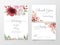 Floral wedding invitation cards template set with watercolor roses and peony flowers. Floral save the date, invite or