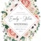 Floral Wedding Invitation elegant invite card vector design. Garden flower pink, lavender Rose, white wax dusty blush Anemone,