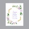 Floral Wedding Invitation. Save the Date Card with Blooming White Peonies Flowers and Golden Frame. Romantic Botanical