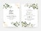 Floral wedding invitation template set with leaves and horizontal line decoration. Botanic card design concept