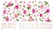 Floral wedding pattern on a white background. Petals, flowers and buds of roses. Blank greeting card or wedding invitation. Word: