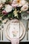 Floral wedding table decor, holiday tablescape and dinner table setting, formal event decoration for wedding reception, family