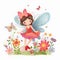 Floral whispers, vibrant clipart of a cute fairy with colorful wings and delicate flower adornments