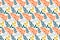 Floral white background with blue, green, orange and yelllow leaves. Leaves pattern