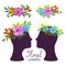 Floral wreath on the heads, vector illustration