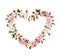 Floral wreath - heart shape. Pink flowers. Watercolor for Valentine day, wedding in vintage boho style