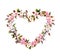 Floral wreath - heart shape. Pink sakura flowers, keys. Watercolor for Valentine day, wedding