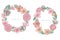 Floral Wreath of pastel hibiscus, plum flowers, peach flowers, sakura flowers, magnolia flowers, camellia japonica