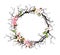 Floral wreath - pink flowers. Watercolor round frame