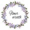 Floral wreath of purple and pink flowers on a white background for decoration of cards, congratulations and invitations. Malva