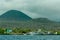 Floreana island bay with mountains on background