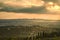 Florence aerial foggy cityscape. Panorama view from Fiesole hill