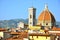 Florence cityscape with rooftops and the Duomo and the Giotto tower on a sunny day 