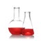 Florence and conical flasks with liquid samples isolated. Chemistry glassware