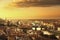 Florence or Firenze sunset Ponte Vecchio bridge panoramic view.Tuscany, Italy