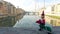 Florence italy puppet Pinocchio walking to the left on ponte vecchio