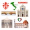 Florence Italy Travel Doodle with Architecture, Map and Flag