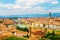 Florence skyline. Bright Florence landscape with Arno river and old historic buildings.