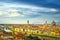 Florence sunset aerial cityscape. Panorama view from Michelangelo park